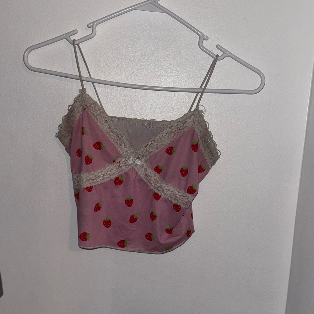 SHEIN Pink Strawberry Print Tank Top